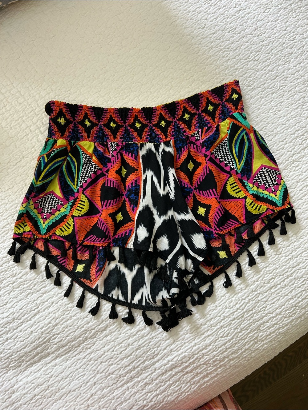 Trina Turk Multicolor Fringe Tribal Print Shorts